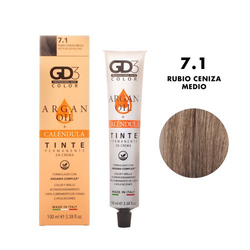 Tinte Permanente en Crema GD3 7.1 Rubio Ceniza Medio