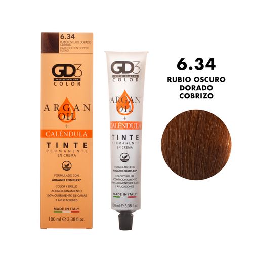 Tinte Permanente en Crema GD3 6.34 Rubio Oscuro Dorado Cobri