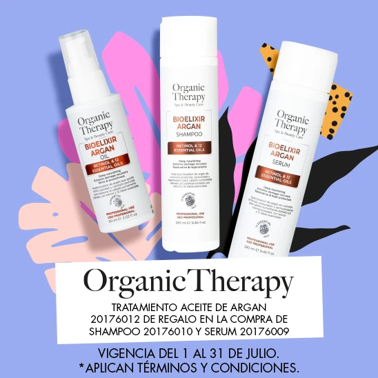 Un tratamiento de Argan Organic Therapy de regalo al comprar un Shampoo y un suero de la línea Bioelixir. 