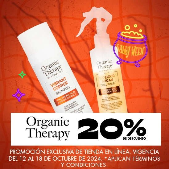 Cuidado organico para tu cabello con Organic Therapy. Organic Therapy con un 20% 