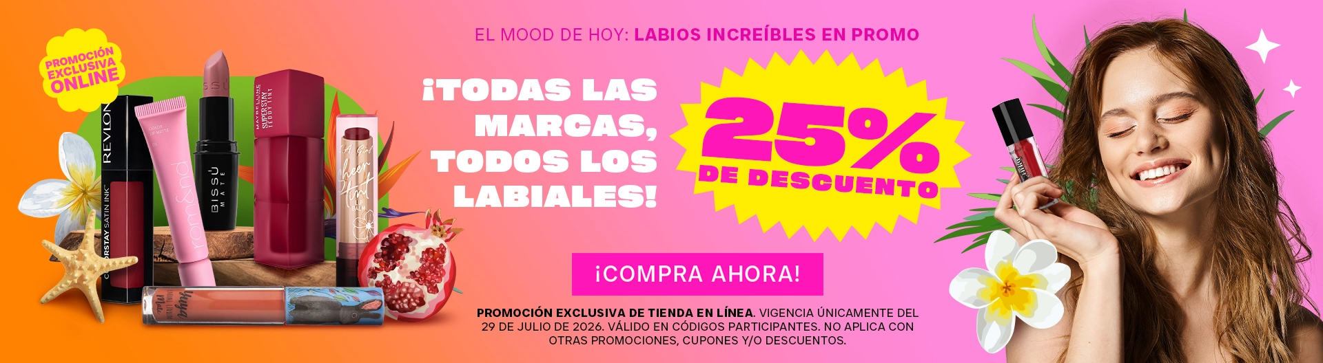 Labios increibles con esta promo, todos los labiales con un 25% de descuento
